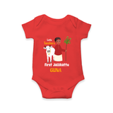 Little Tamizhan’s First Jallikattu Kids Romper - RED - New Born (Chest 14")