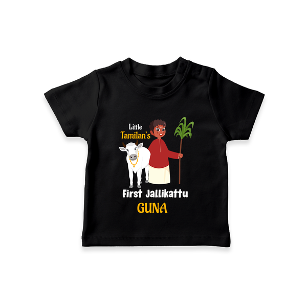 Little Tamizhan’s First Jallikattu Kids T-Shirt - BLACK - 0-5 Months Old (Chest 17")