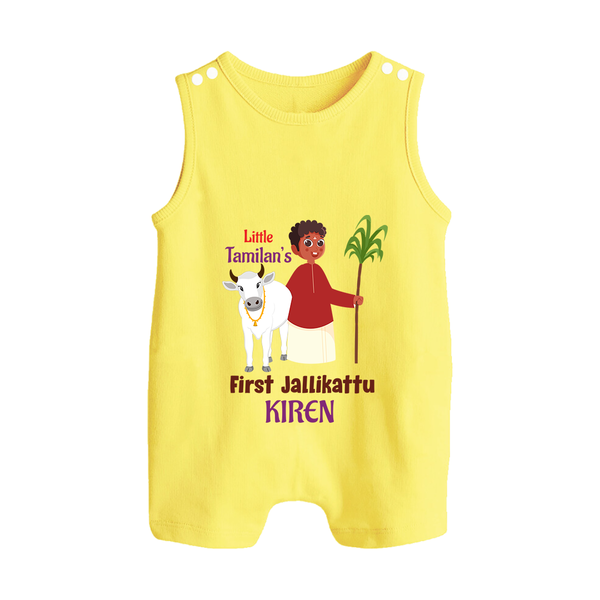 Little Tamizhan’s First Jallikattu Kids Romper Suit - PASTEL YELLOW - 0 - 5 Months Old (Chest 18")