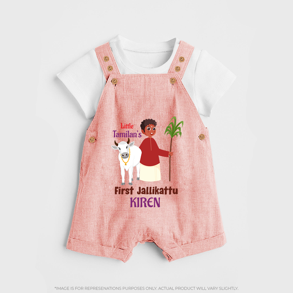 Little Tamizhan’s First Jallikattu Kids Dungaree - PEACH - 0 - 5 Months Old (Chest 18")