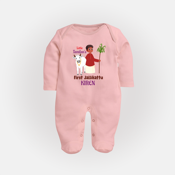 Little Tamizhan’s First Jallikattu Kids Fullbody Suit - BABY PINK - New Born (Chest 7.5")