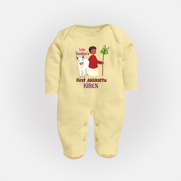Little Tamizhan’s First Jallikattu Kids Fullbody Suit - PASTEL YELLOW - New Born (Chest 7.5")