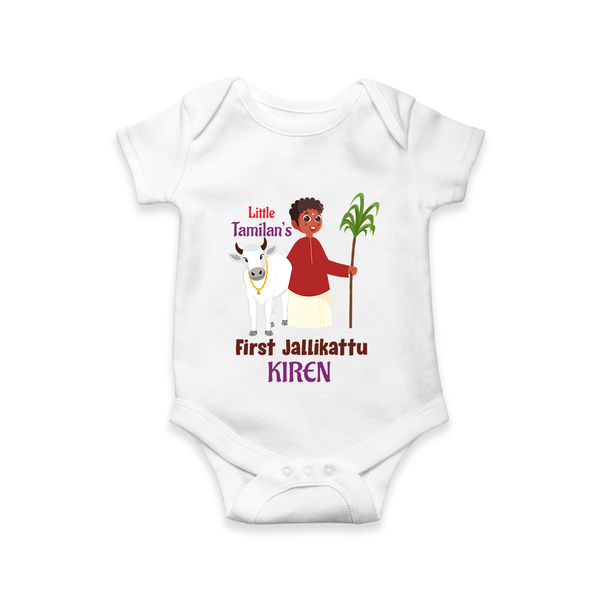 Little Tamizhan’s First Jallikattu Kids Romper - WHITE - New Born (Chest 14")