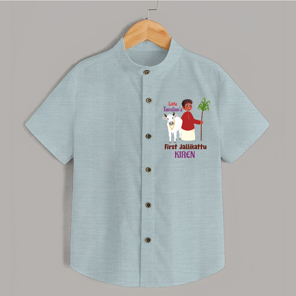 Little Tamizhan’s First Jallikattu Kids Shirt - ARCTIC BLUE - 0 - 6 Months Old (Chest 23")