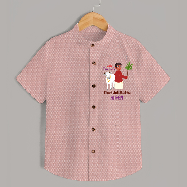 Little Tamizhan’s First Jallikattu Kids Shirt - PEACH - 0 - 6 Months Old (Chest 23")
