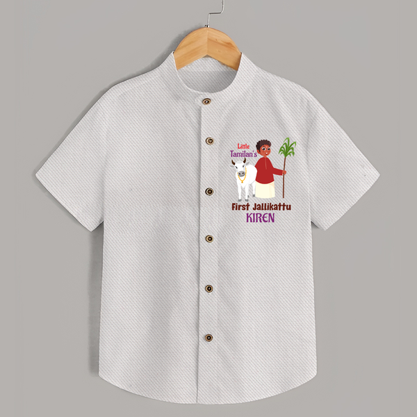 Little Tamizhan’s First Jallikattu Kids Shirt - WHITE - 0 - 6 Months Old (Chest 23")