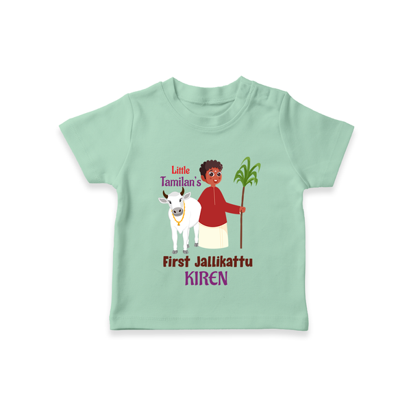 Little Tamizhan’s First Jallikattu Kids T-Shirt - MINT GREEN - 0-5 Months Old (Chest 17")