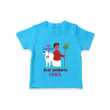 "Little Tamilan's - My First Jallikattu Customized T-Shirt for Kids with Name" - SKY BLUE - 0-5 Months Old (Chest 17")