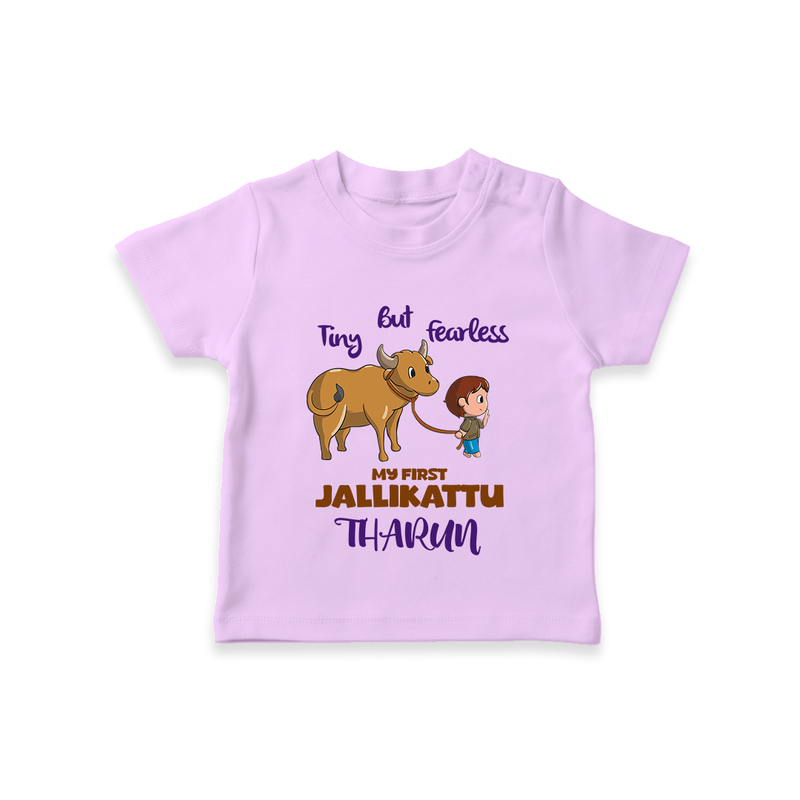 "My First Jallikattu Celebration - Adorable Customized T-Shirt for Kids with Name" - LILAC - 0-5 Months Old (Chest 17")