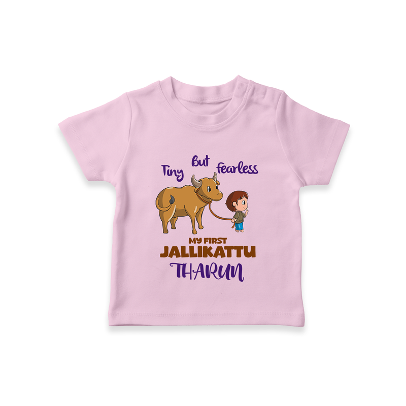 "My First Jallikattu Celebration - Adorable Customized T-Shirt for Kids with Name" - PINK - 0-5 Months Old (Chest 17")