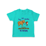 "My First Jallikattu Celebration - Adorable Customized T-Shirt for Kids with Name" - TEAL - 0-5 Months Old (Chest 17")