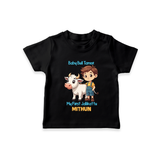 "My First Jallikattu - Tradition and Style in a Customized T-Shirt for Kids with Name" - BLACK - 0-5 Months Old (Chest 17")