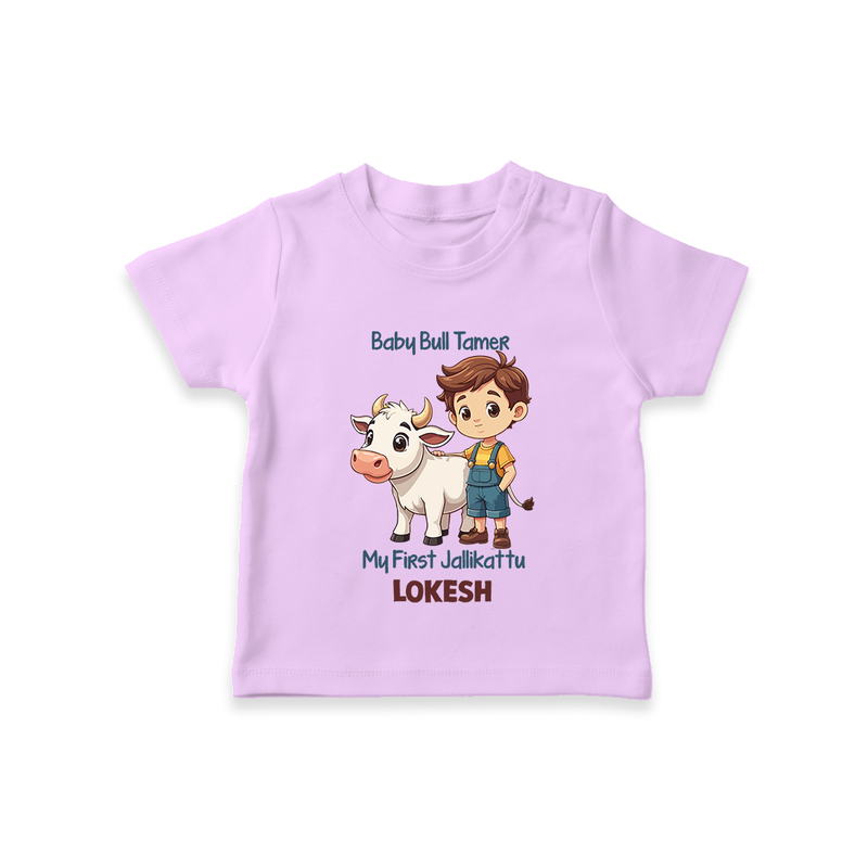 "My First Jallikattu - Tradition and Style in a Customized T-Shirt for Kids with Name" - LILAC - 0-5 Months Old (Chest 17")