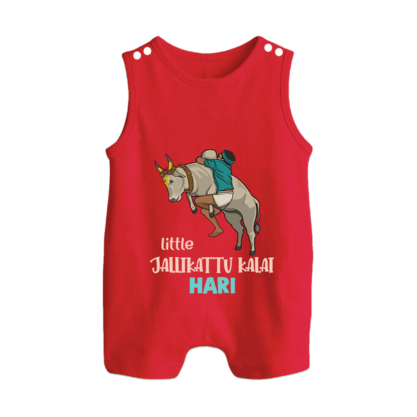 Little Jallikattu Kalai Kids Romper Suit – Custom Name Editio - RED - 0 - 5 Months Old (Chest 18")
