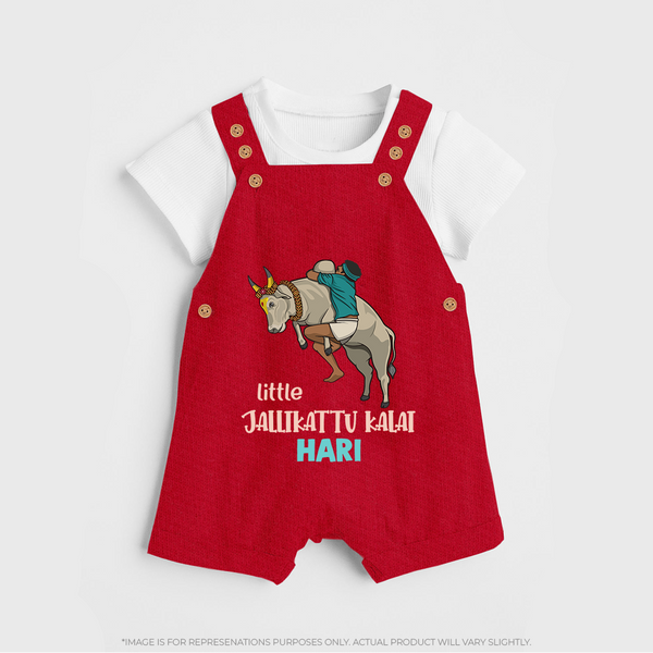Little Jallikattu Kalai Kids Dungaree – Custom Name Editio - RED - 0 - 5 Months Old (Chest 18")