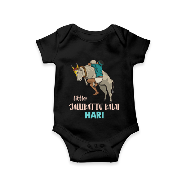 Little Jallikattu Kalai Kids Romper – Custom Name Editio - BLACK - New Born (Chest 14")