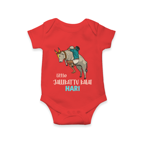 Little Jallikattu Kalai Kids Romper – Custom Name Editio - RED - New Born (Chest 14")