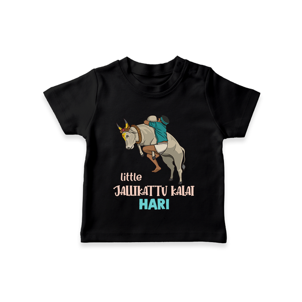 Little Jallikattu Kalai Kids T-Shirt – Custom Name Editio - BLACK - 0-5 Months Old (Chest 17")