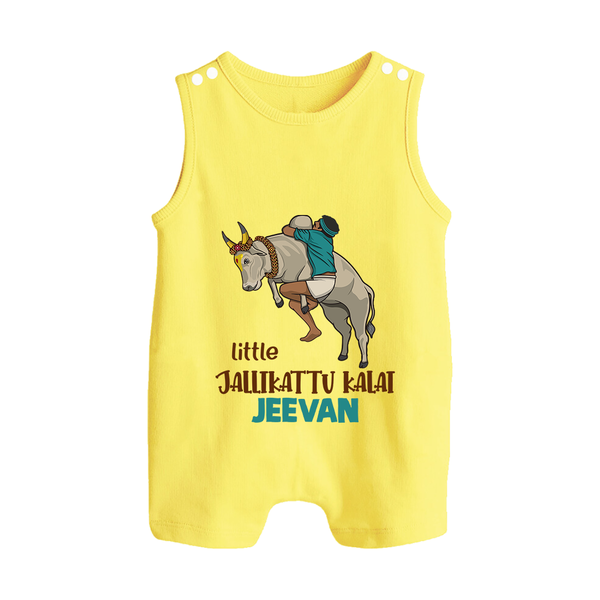Little Jallikattu Kalai Kids Romper Suit – Custom Name Editio - PASTEL YELLOW - 0 - 5 Months Old (Chest 18")