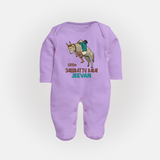 "Little Jallikattu kalai - Customized Sleep Suit for Babies with Name" - LILAC - New Born (Chest 7.5")