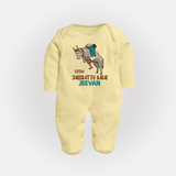 "Little Jallikattu kalai - Customized Sleep Suit for Babies with Name" - PASTEL YELLOW - New Born (Chest 7.5")