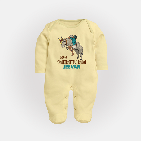 Little Jallikattu Kalai Kids Fullbody Suit – Custom Name Editio - PASTEL YELLOW - New Born (Chest 7.5")