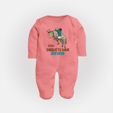 "Little Jallikattu kalai - Customized Sleep Suit for Babies with Name" - PEACH - New Born (Chest 7.5")