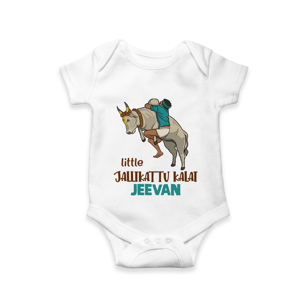 Little Jallikattu Kalai Kids Romper – Custom Name Editio - WHITE - New Born (Chest 14")