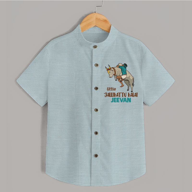 "Little Jallikattu kalai - Customized Shirt for Kids with Name" - ARCTIC BLUE - 0 - 6 Months Old (Chest 23")