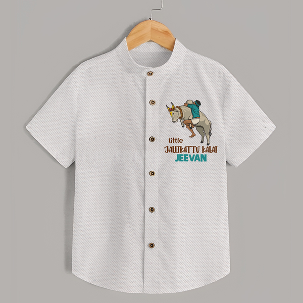 "Little Jallikattu kalai - Customized Shirt for Kids with Name" - WHITE - 0 - 6 Months Old (Chest 23")