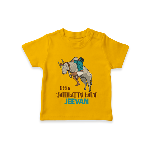 Little Jallikattu Kalai Kids T-Shirt – Custom Name Editio - CHROME YELLOW - 0-5 Months Old (Chest 17")