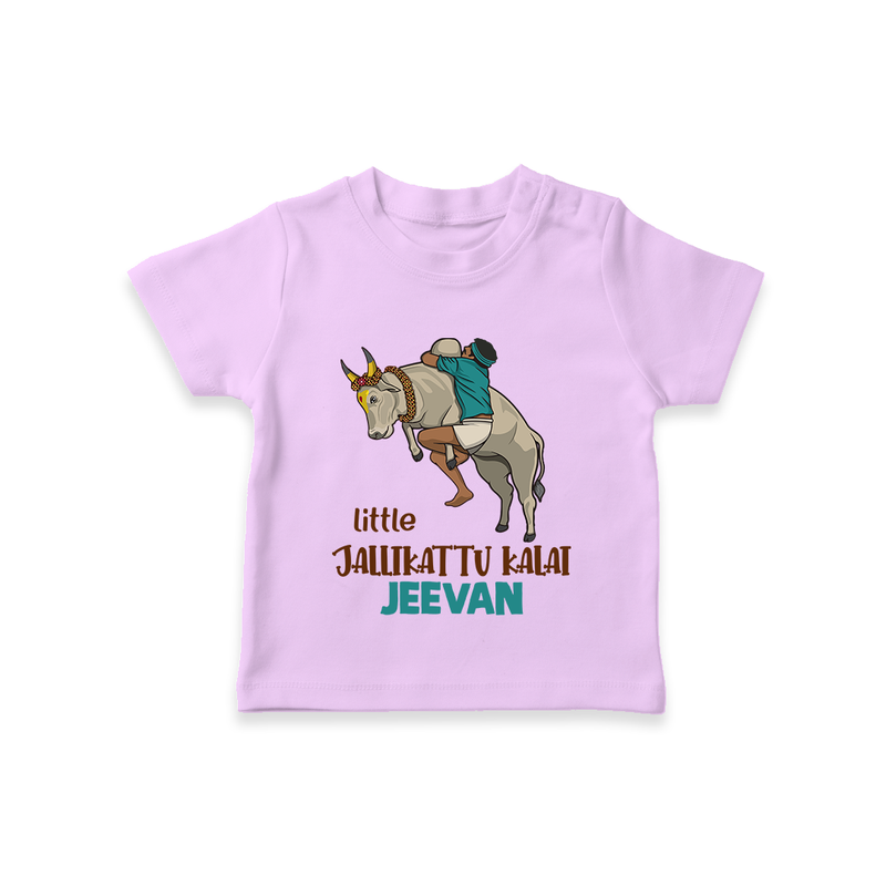 "Little Jallikattu kalai - Customized T-Shirt for Babies with Name" - LILAC - 0-5 Months Old (Chest 17")