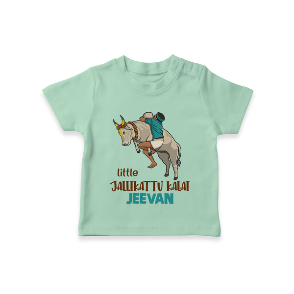 Little Jallikattu Kalai Kids T-Shirt – Custom Name Editio - MINT GREEN - 0-5 Months Old (Chest 17")