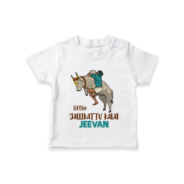 "Little Jallikattu kalai - Customized T-Shirt for Babies with Name" - WHITE - 0-5 Months Old (Chest 17")