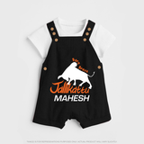 "Born Brave - Jallikattu Themed Customized Dungaree Set for Kids with Name" - BLACK - 0 - 5 Months Old (Chest 18")