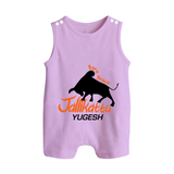 "Born Brave - Jallikattu Themed Customized Romper Suit for Babies with Name" - LILAC - 0 - 5 Months Old (Chest 18")