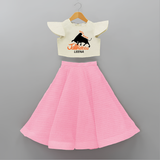 "Born Brave - Jallikattu Themed Customized Crop Top And Skirt for Kids with Name" - PINK - 6 - 9 Months Old (Chest 20" , Frock Waist 20")