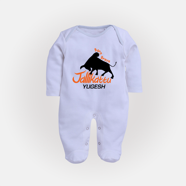 Born Brave Jallikattu Kids Fullbody Suit – Personalized Name Print - BABY BLUE - New Born (Chest 7.5")