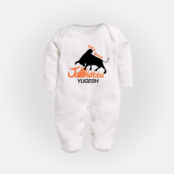 Born Brave Jallikattu Kids Fullbody Suit – Personalized Name Print - WHITE - New Born (Chest 7.5")