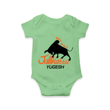 "Born Brave - Jallikattu Themed Customized Romper for Babies with Name" - GREEN - 0 - 3 Months Old (Chest 16")