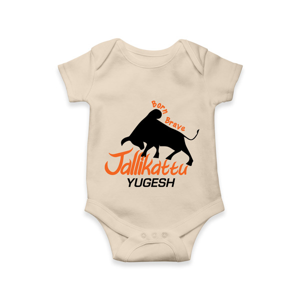 Born Brave Jallikattu Kids Romper – Personalized Name Print - IVORY - New Born (Chest 14")