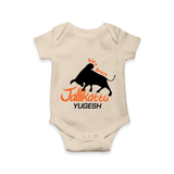 "Born Brave - Jallikattu Themed Customized Romper for Babies with Name" - IVORY - 0 - 3 Months Old (Chest 16")