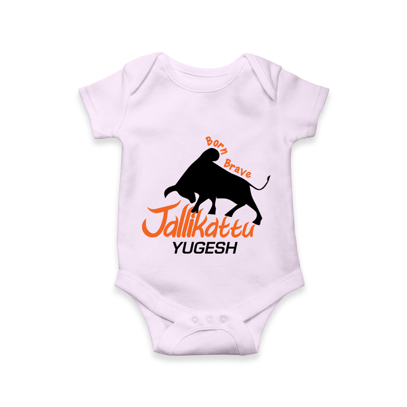 "Born Brave - Jallikattu Themed Customized Romper for Babies with Name" - LILAC - 0 - 3 Months Old (Chest 16")