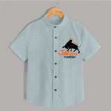 "Born Brave - Jallikattu Themed Customized Shirt for Kids with Name" - ARCTIC BLUE - 0 - 6 Months Old (Chest 23")