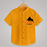 "Born Brave - Jallikattu Themed Customized Shirt for Kids with Name" - CHROME YELLOW - 0 - 6 Months Old (Chest 23")