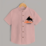 "Born Brave - Jallikattu Themed Customized Shirt for Kids with Name" - PEACH - 0 - 6 Months Old (Chest 23")