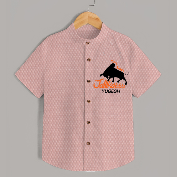 Born Brave Jallikattu Kids Shirt – Personalized Name Print - PEACH - 0 - 6 Months Old (Chest 23")