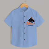 "Born Brave - Jallikattu Themed Customized Shirt for Kids with Name" - SKY BLUE - 0 - 6 Months Old (Chest 23")