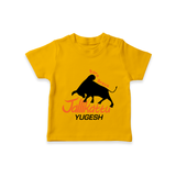 "Born Brave - Jallikattu Themed Customized T-Shirt for Babies with Name" - CHROME YELLOW - 0-5 Months Old (Chest 17")