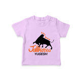 "Born Brave - Jallikattu Themed Customized T-Shirt for Babies with Name" - LILAC - 0-5 Months Old (Chest 17")